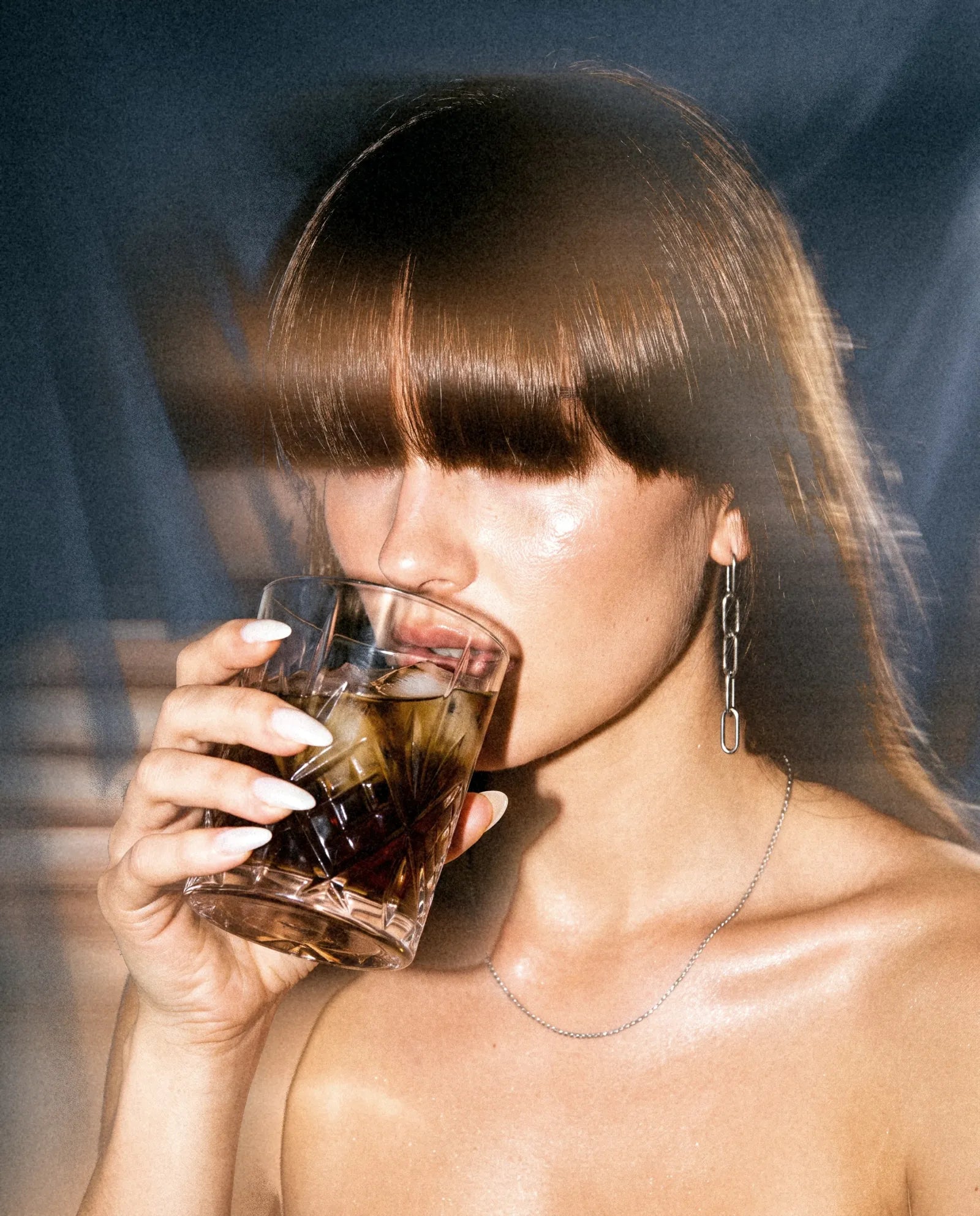 Hojicha, sipped from a crystal tumbler